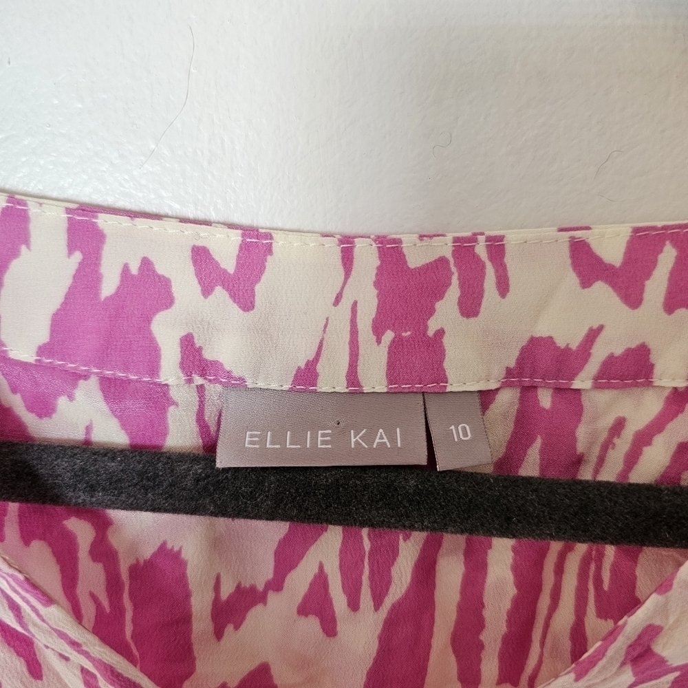 Ellie Kai silk pink loose fit 3/4 sleeves abstract print blouse Size 10 - Picture 5 of 6